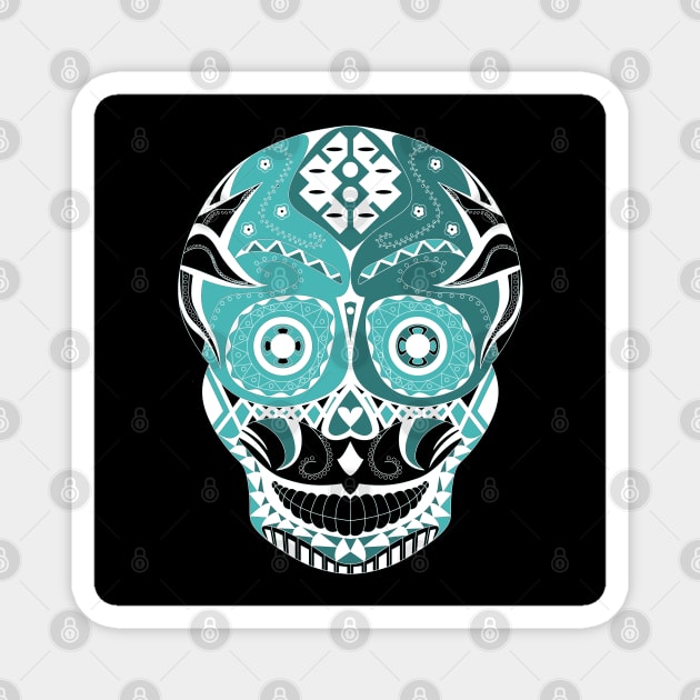 skull mania ecopop tribal mexican art in zephyr Magnet by jorge_lebeau