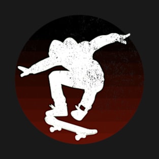 Grunge Urban Skateboarder Graffiti Style - White Silhouette with Burnt Orange Background T-Shirt