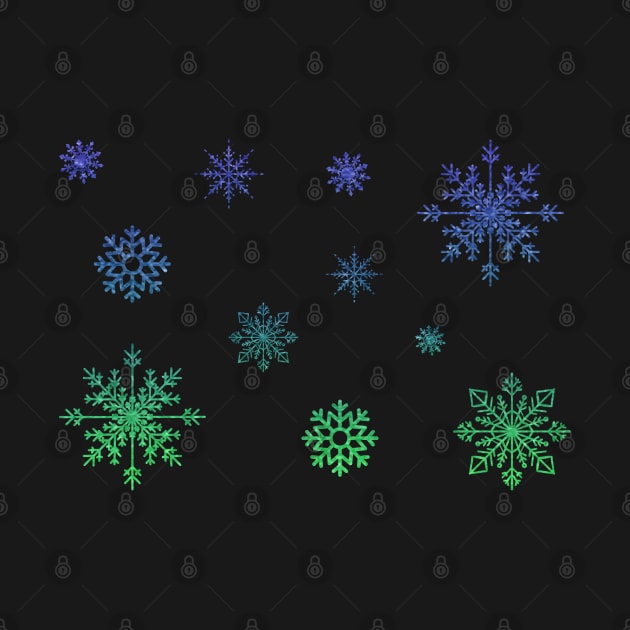 Ombre Blue Green Faux Glitter Snowflakes by Felicity-K