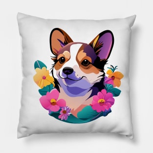 Dog With Flowers Pillow