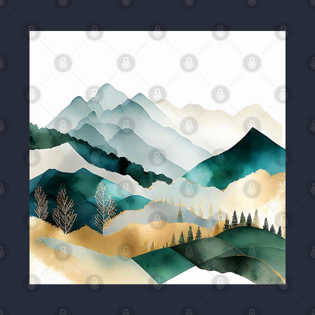 Metallic Misty Mountains Watercolor by The Art Mage