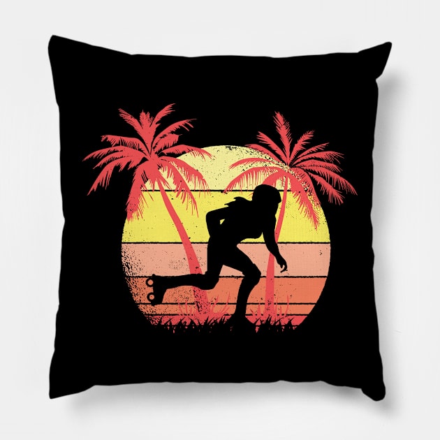 Roller Skater Girl Summer Sunset 80s Palm Pillow by bridgewalker