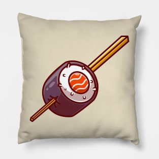 Sushi Salmon Roll With Chopstick Cartoon Pillow