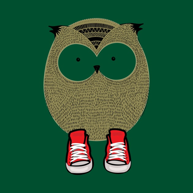 "Owl in Red Sneakers" Soft Cotton by LGull2018