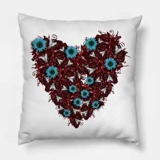 Flesh Heart, Flyes and Flowers Pillow