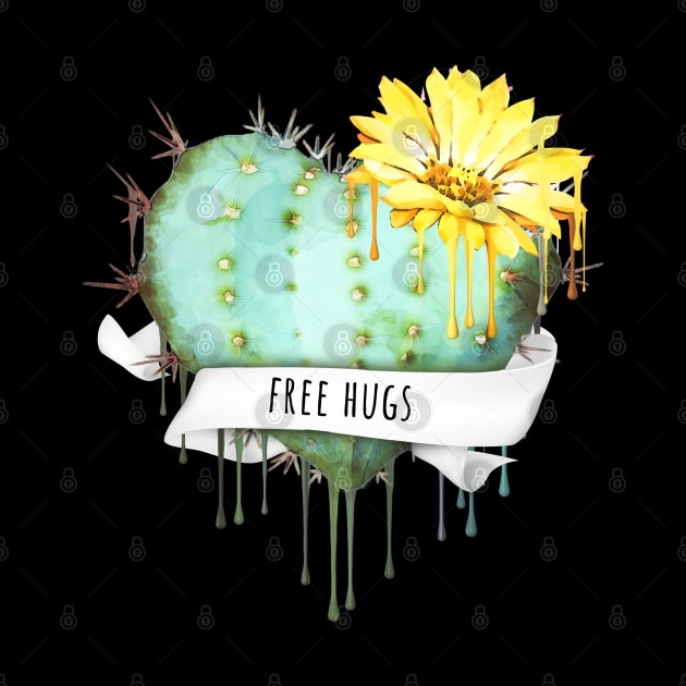 Cactus heart watercolor jellow flower free hugs by Collagedream