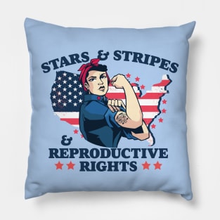 Stars and Stripes and Reproductive Rights // Patriotic American Rosie the Riveter Feminist Pillow