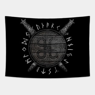 Norse Runes and Viking Shield, Warrior Tapestry