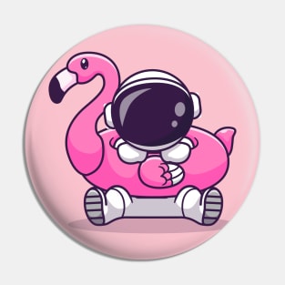 Cute Astronaut Wearing Flamingo Swimming Tires Cartoon Pin