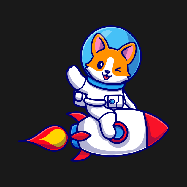 Cute Corgi Dog Astronaut Riding Rocket And Waving Hand Cartoon by Catalyst Labs