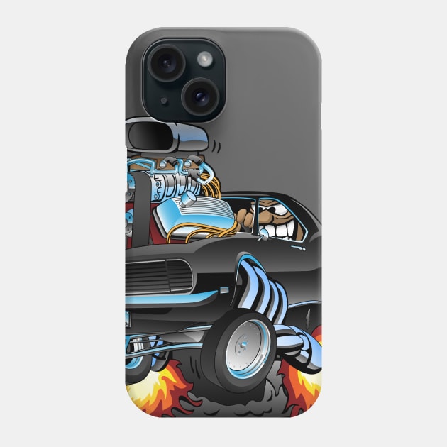 Classic Sixties American Muscle Car Popping a Wheelie Cartoon Illustration Phone Case by hobrath
