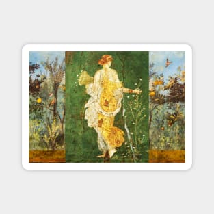 FLORA,POMPEII ,ANTIQUE ROMAN WALL PAINTINGS Flower Garden Flying Birds ,Quince and Apple Trees Magnet