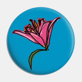 Pink Lily Flower Digital Painting Pin