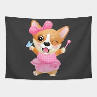 cute little corgi with ballerina tshirt Tapestry