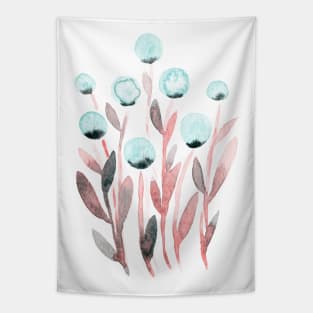 Simple watercolor flowers - pastel blue and living coral Tapestry