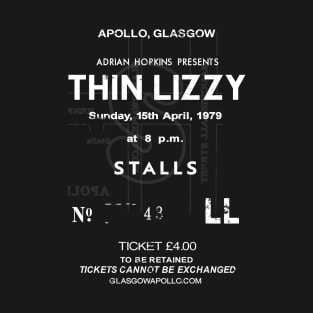 THIN LIZZY Sunday April the 15th 1979 Glasgow Apollo UK Tour Ticket Repro T-Shirt