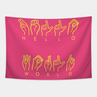 Hello World in English and ASL Alphabeth Tapestry