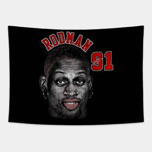 Dennis Rodman Bulls 91 Vintage Tapestry