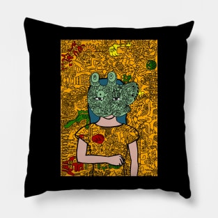Dive into the World of Cryptopunks - A FemaleMask NFT with DoodleEye Color and Doodle Background Pillow