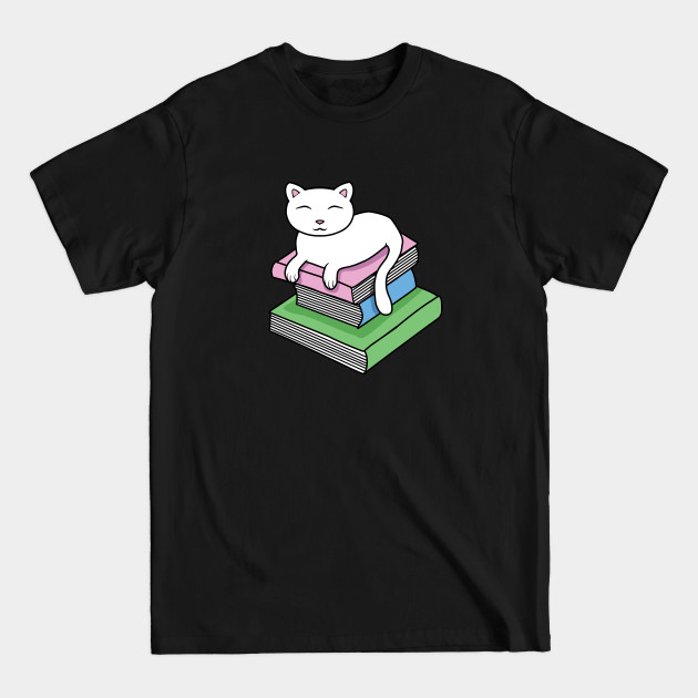 Discover Cat resting on a pile of books - Cat Book - T-Shirt