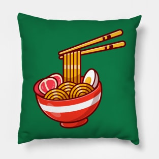 Ramen Noodle Egg And Meat With Chopstick Cartoon Pillow