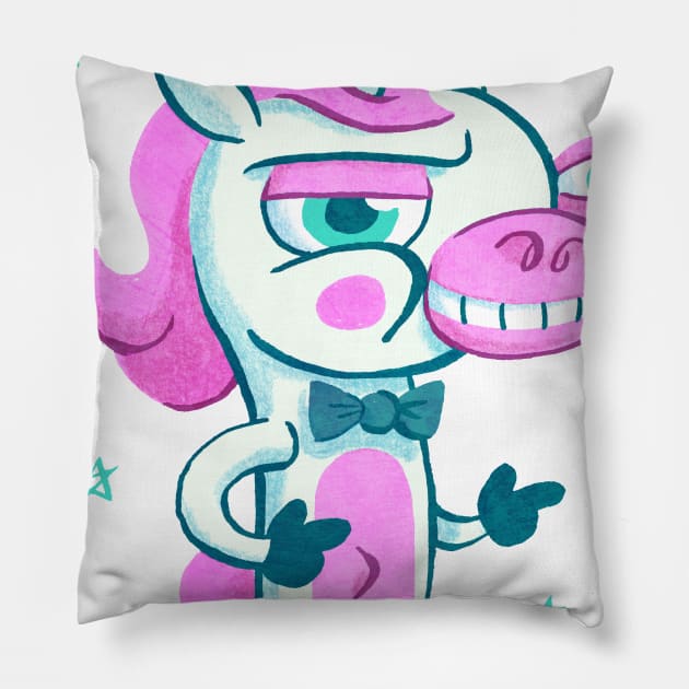 Smug Unicorn Pillow by washburnillustration