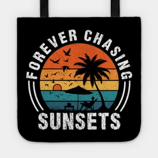 Forever Chasing Sunsets Tropical Summer Beach Retro Sunset Lover Tote