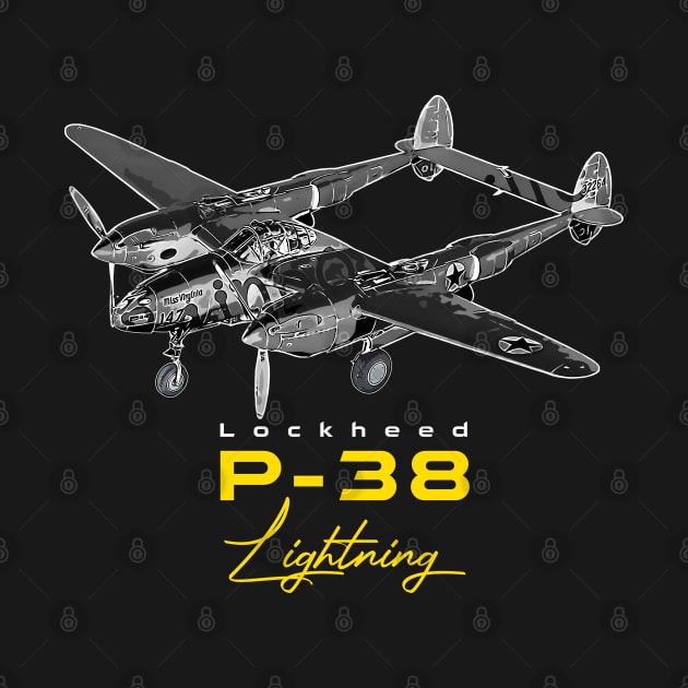 Lockheed P-38 Lightning American fighter Bomber Aircraft by aeroloversclothing