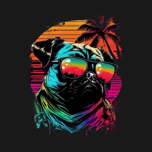 Synthwave Retrowave Pug Dog with Sunglasses 80s Vaporwave T-Shirt