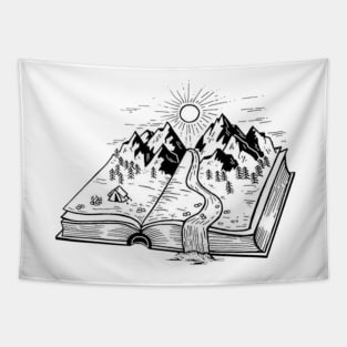 Mountain in a book - Digital drawing - B&W Tapestry