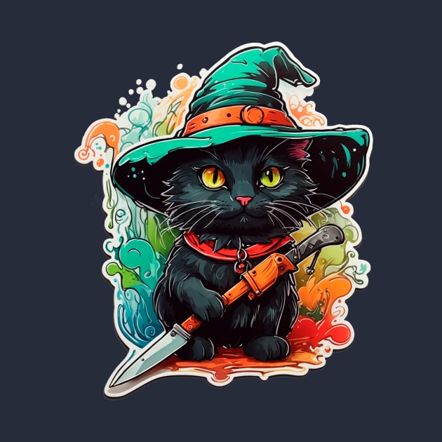 DANGEROUS BLACK CAT WITH WITCH HAT by cafee
