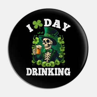 St Patricks Day I Love Day Drinking Funny Skeleton Beer Love Pin