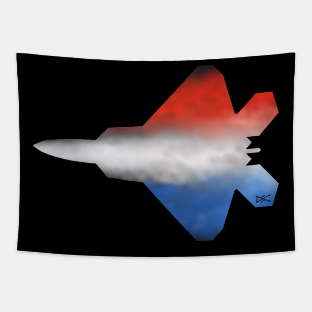 F-22 Red White Blue Silhouette Tapestry by DSCarts