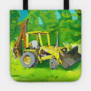 Artistic illustration of a yellow tractor and backhoe Tote