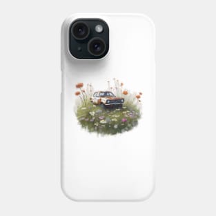 A rusty old Car in a field of flowers Phone Case