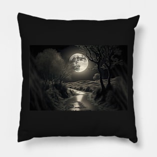 Full moon reflects over a wide tranquil serene river. Pillow