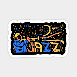 Funny Jazz Trumpet Musician with Musical Notes Magnet