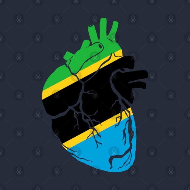 Tanzania Flag, Anatomical Heart Design by Bun Art Store