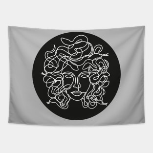 Medusa Single Line Style Black Circle Tapestry