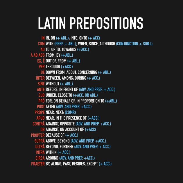 Latin Prepositions List Latin TShirt TeePublic