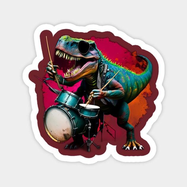 T-Rex Playing Drum Set Magnet by Urban Gypsy Designs