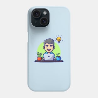 Male Operating Laptop With Idea Cartoon Vector Icon Illustration Phone Case