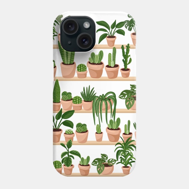 Succulents and Cacti Plants on Shelves Print Phone Case by oixxoart