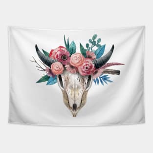 Animal Skull with flower crown Tapestry