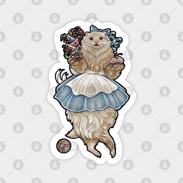 Ferret Alice In Wonderland With Tea Cups - Black Outlined Version Magnet by Nat Ewert Art