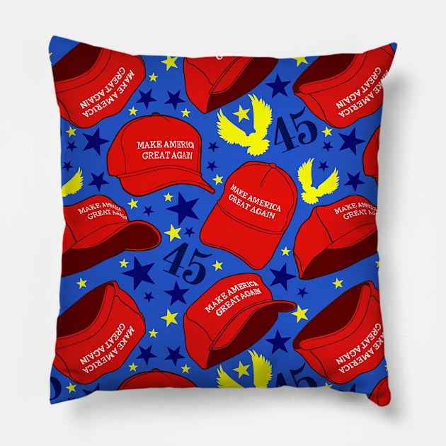 Trump 45 MAGA Hat Pattern - Blue Pillow by JessySketches