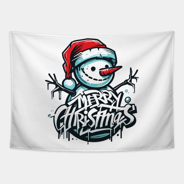 Merry Christmas Graffiti Snowman Tapestry by pixelmeplease