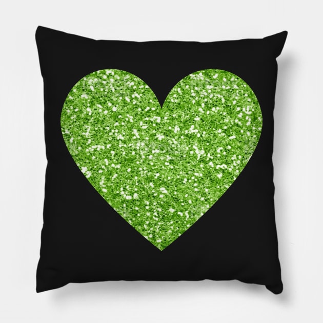 Green Faux Glitter Heart Pillow by Felicity-K