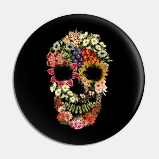 Floral Skull Vintage Black Pin