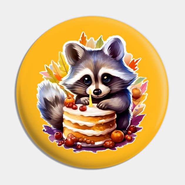 Fall Happy birthday Raccoon with a birthday cake Pin by beangeerie